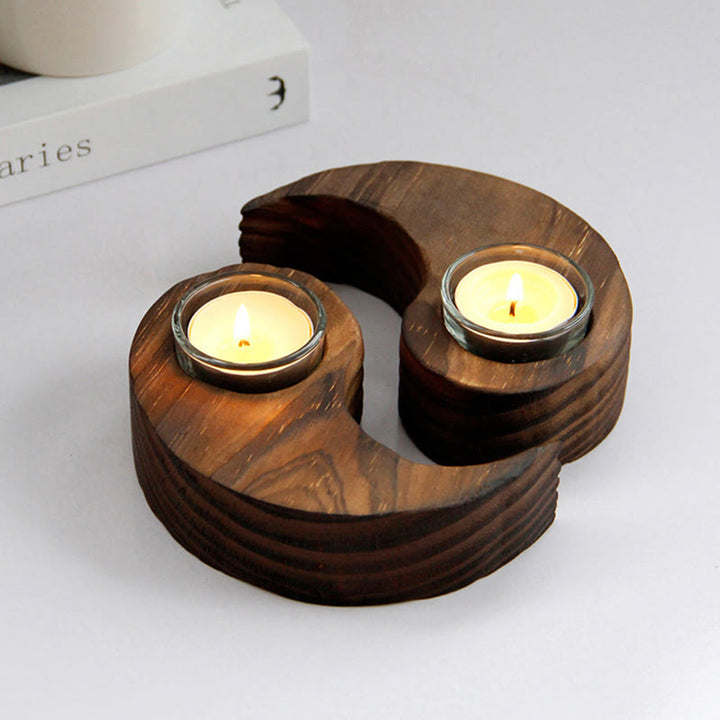 Yin Yang Wood Candle Holder Meditation Rituals Use Items - A Pair of Candle Holder - image 0