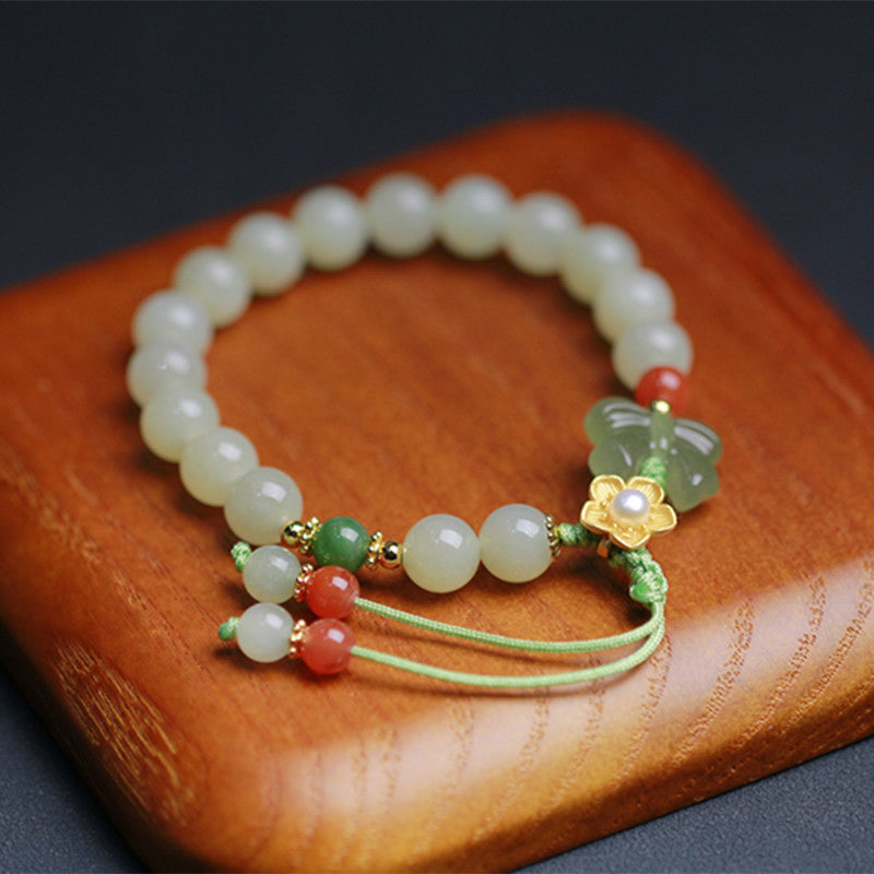 Buddha Stones 925 Sterling Silver Jade Luck Flower Butterfly Bracelet - Jade (Prosperity ♥ Abundance) - image 0