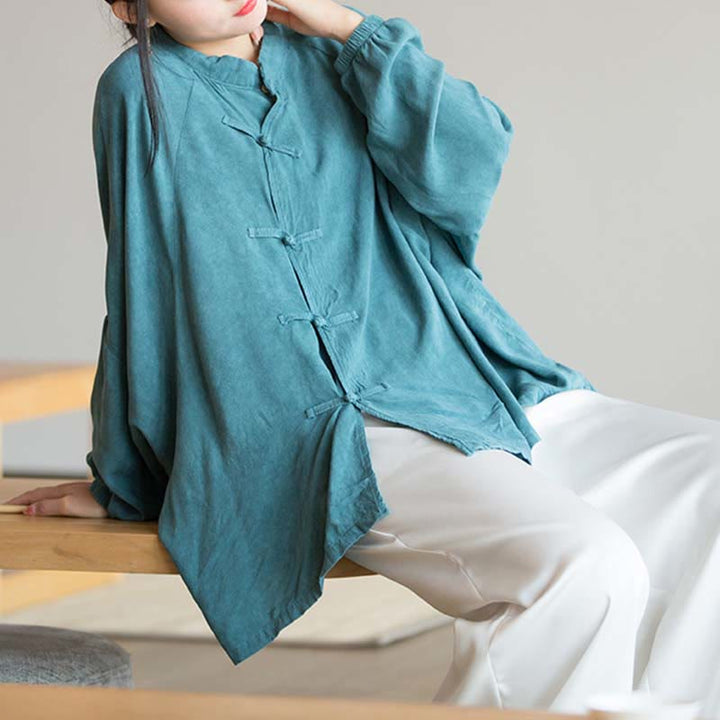 Buddha Stones Frog-Button Long Sleeve Shirt Zen Tai Chi Meditation Top Hanfu Clothing Jacket