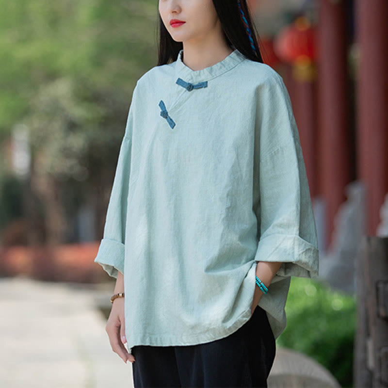 Buddha Stones Ramie Linen Loose Blouse Women Long Sleeve Shirt Chinese Hanfu Top