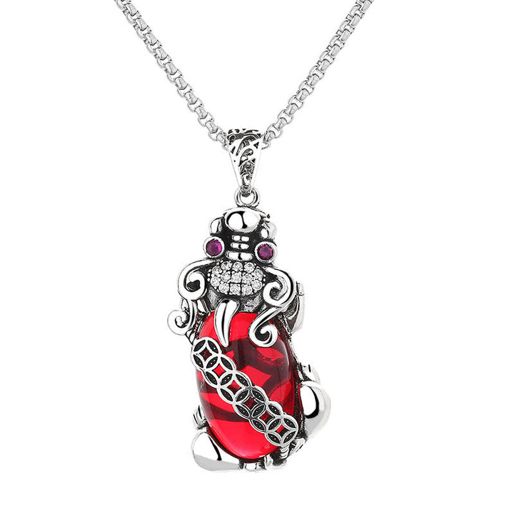 Buddha Stones PiXiu Garnet Copper Coin Wealth Luck Necklace Pendant - image 5