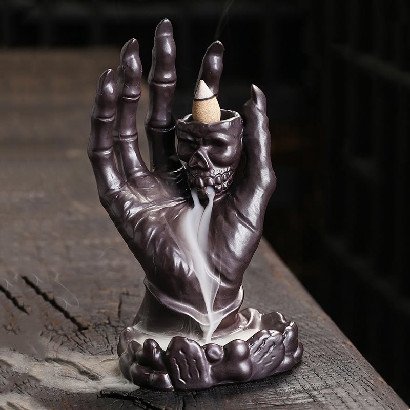 Buddha Stones Halloween Ghost Hand Skull Head Ceramic Peace Healing Incense Burner Decoration - image 1