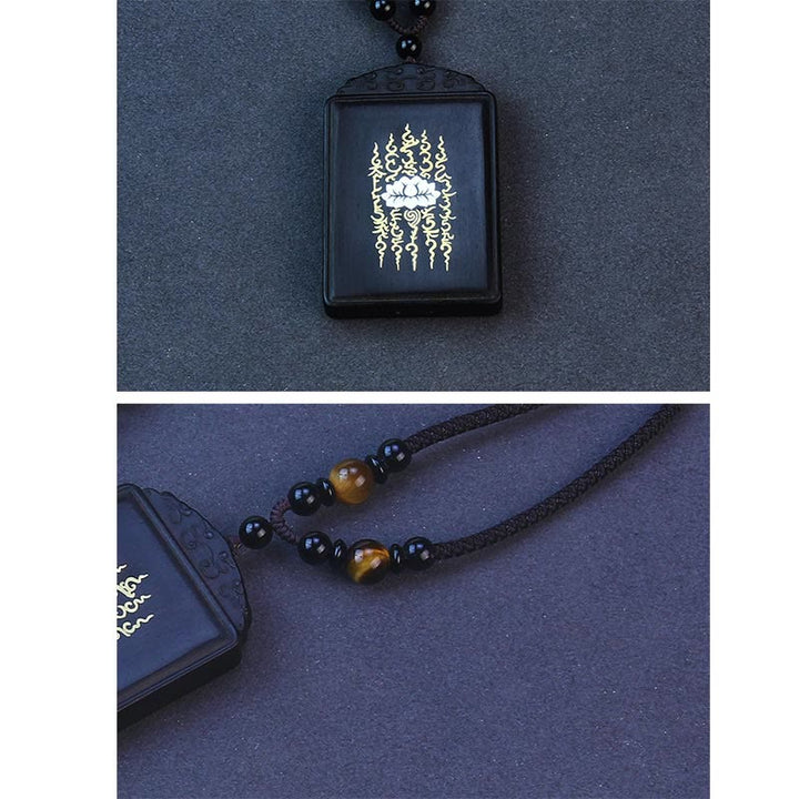 Buddha Stones 999 Sterling Silver Ebony Wood Lotus Inlaid Calm Necklace Pendant - image 5