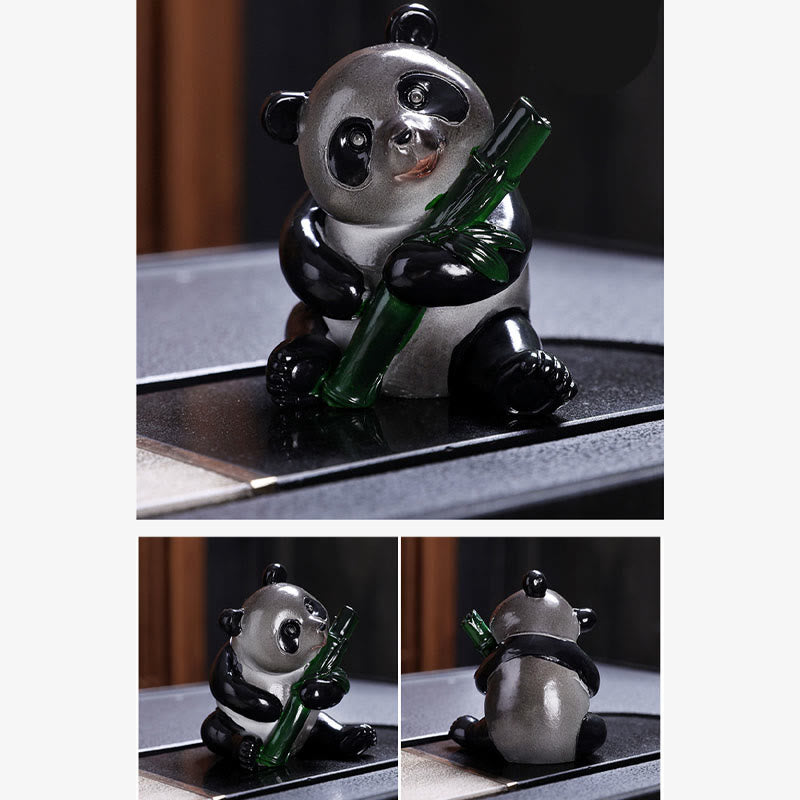 Buddha Stones Color Changing Small Cute Panda Bamboo Tea Pet Resin Home Figurine Decoration