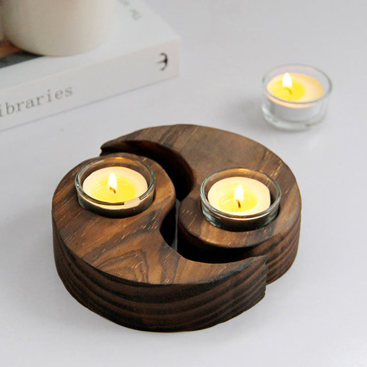 Yin Yang Wood Candle Holder Meditation Rituals Use Items - image 1