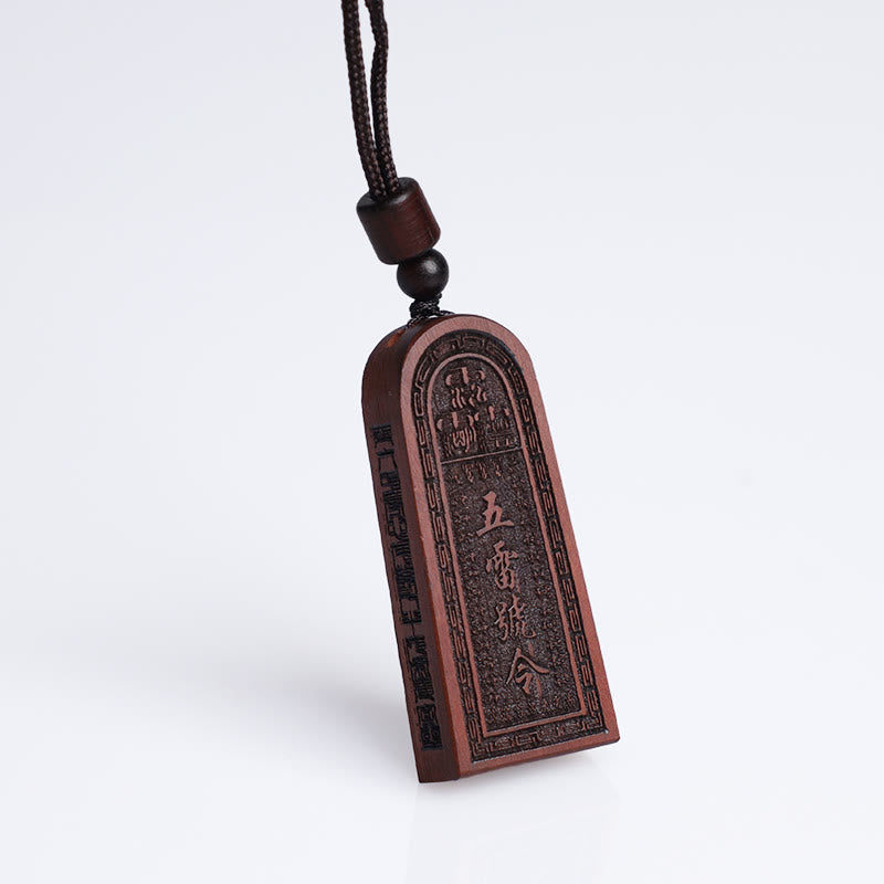 Buddha Stones Lightning Struck Jujube Wood Taoist Five Thunder Order Luck Protection Necklace Pendant