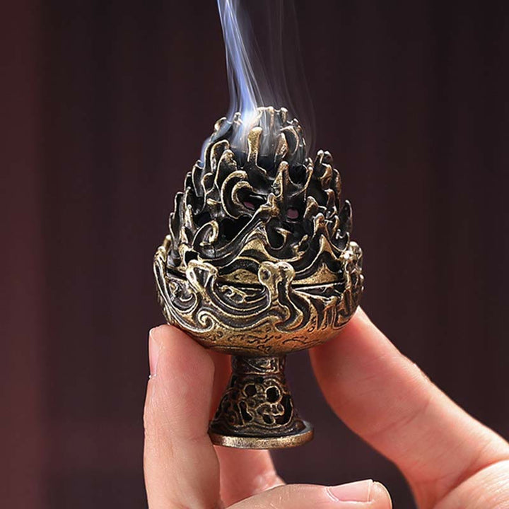 Tibetan Mini Mountain Pattern Meditation Copper Alloy Incense Burner - image 8