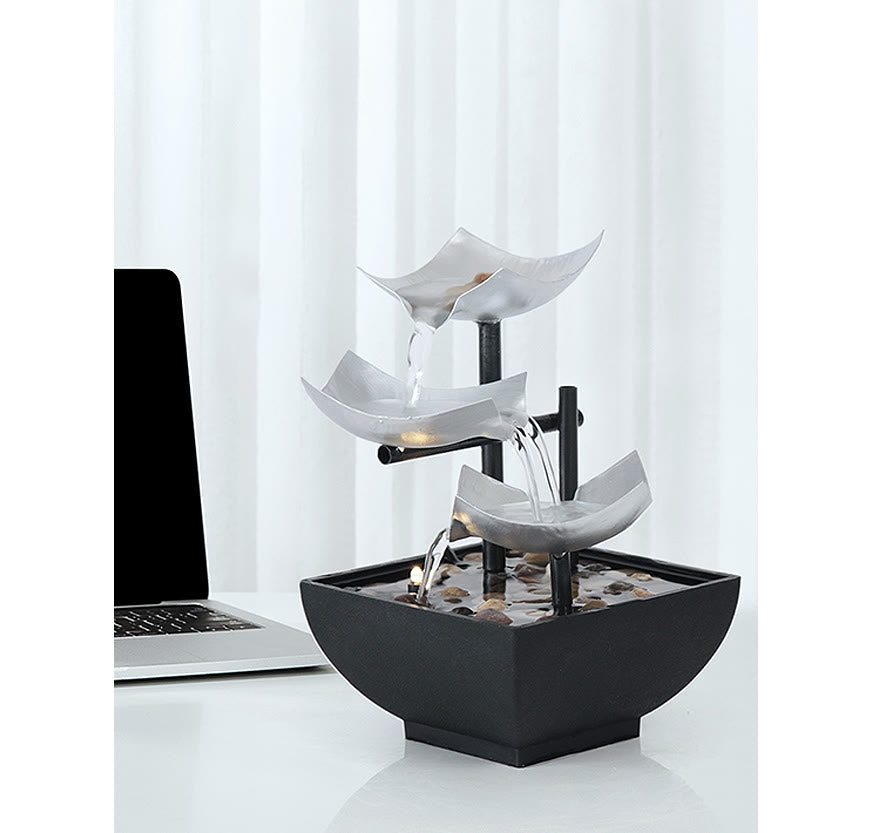 Three Layers Waterfall Fountain Tabletop Lotus Ornaments With River Rocks Desktop Decoration - image 4