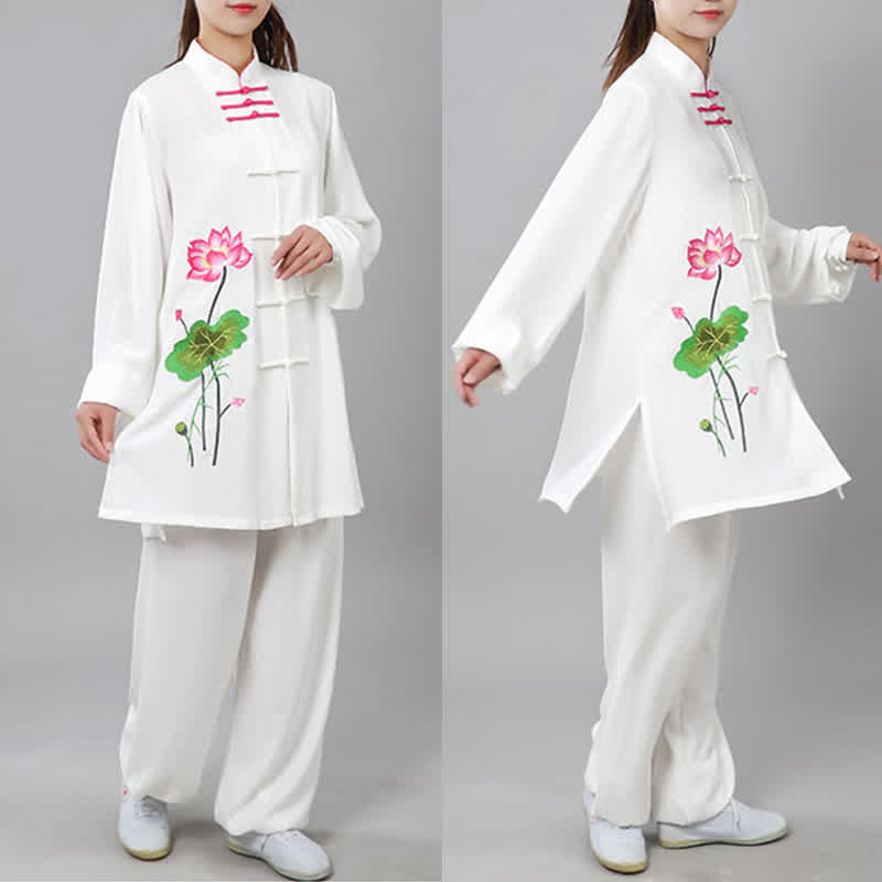 Lotus Flower Leaf Pattern Tai Chi Meditation Prayer Spiritual Zen Practice Clothing Women's Set