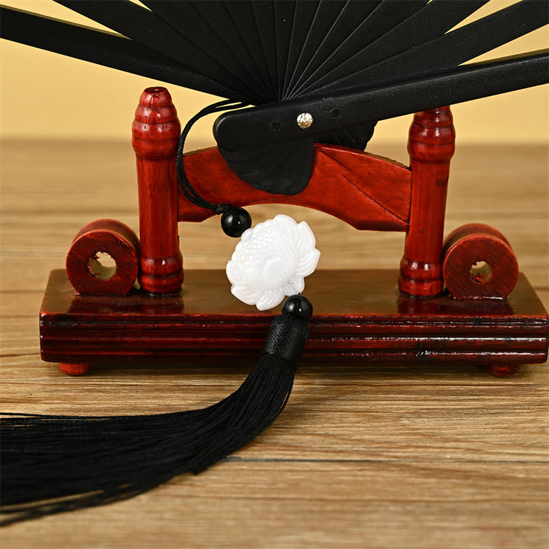 Buddha Stones Vintage Phoenix Nine Tailed Fox Flower Bamboo Tiger Handheld Folding Fan Lotus Tassel Fan - image 3