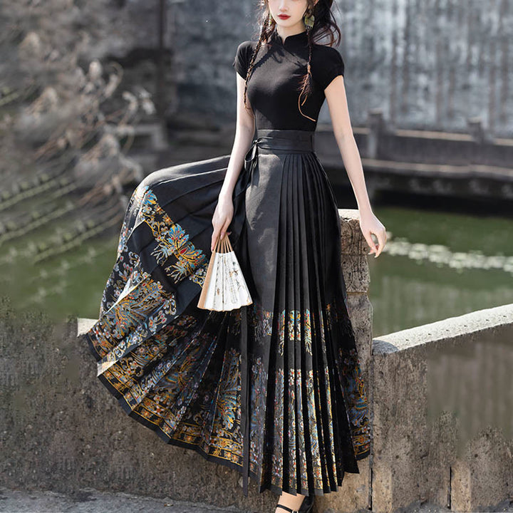 Buddha Stones Short Long Sleeve Shirt Top Chinese Hanfu Ming Dynasty Horse Face Skirt Mamianqun Skirt