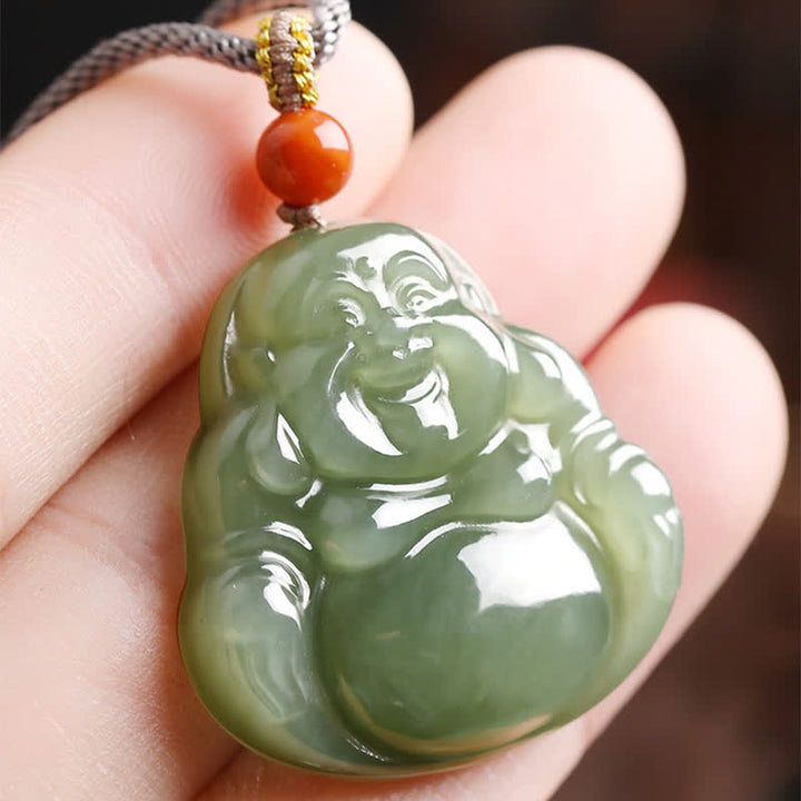 Laughing Buddha Hetian Jade Abundance Necklace String Pendant - image 7