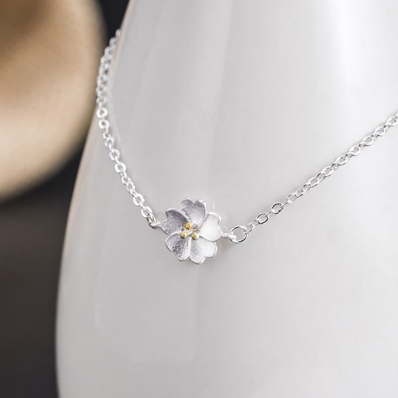 Buddha Stones 925 Sterling Silver Cherry Blossom Blessing Chain Bracelet - image 5