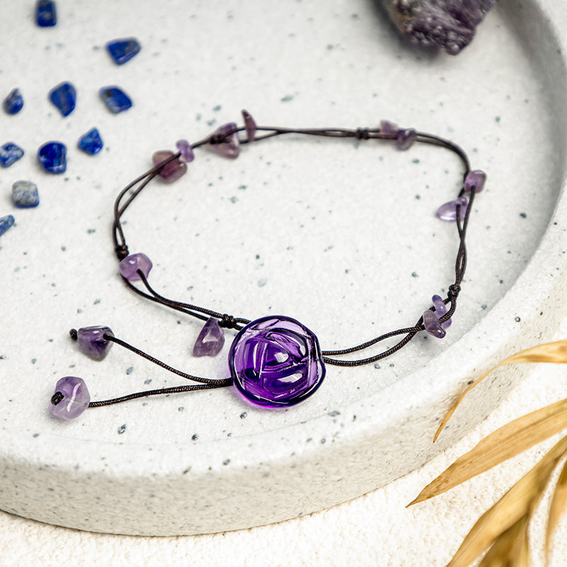 Buddha Stones Amethyst Pink Crystal Green Aventurine Rose Inner Peace Healing Anklet - image 1