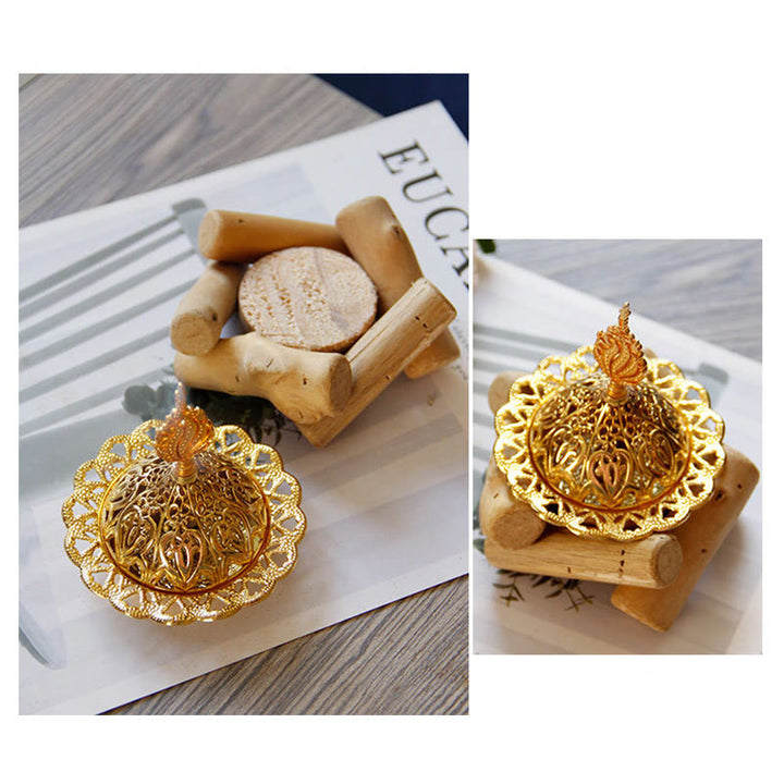 Gold Alloy Healing Mini Incense Burner With Wooden Coaster Home Decor - image 15