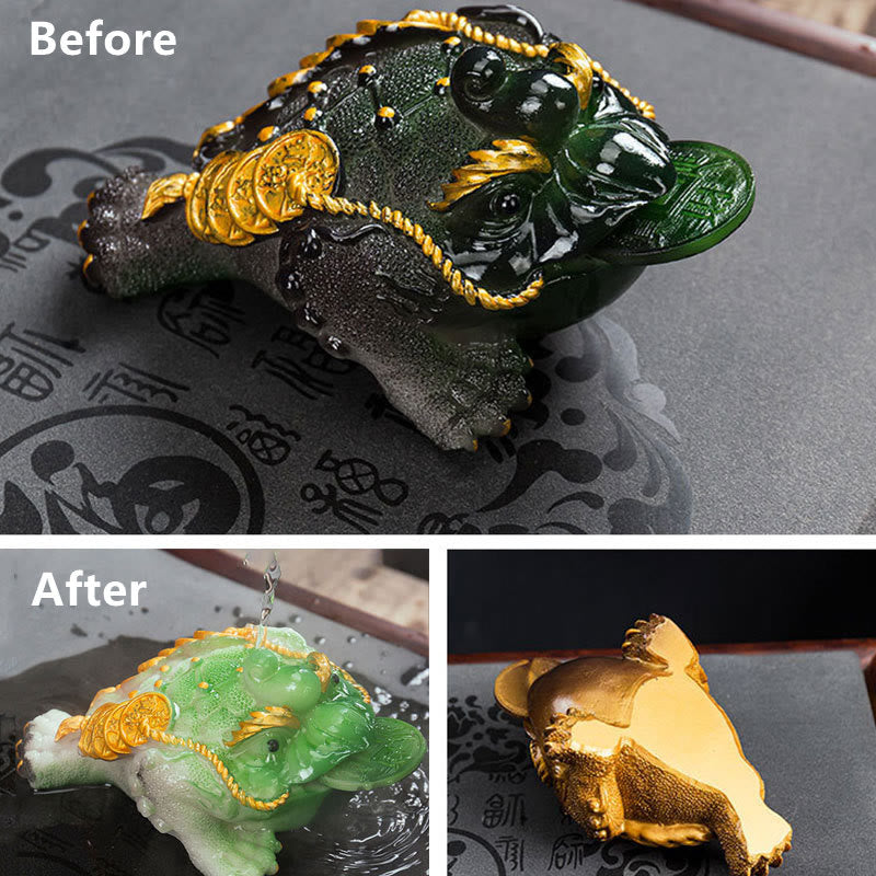 Buddha Stones Color Changing FengShui Wealth Lucky Frog Copper Coin Tea Pet Resin Figurine Decoration - image 22