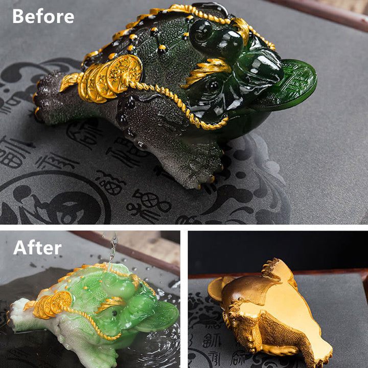 Buddha Stones Color Changing FengShui Wealth Lucky Frog Copper Coin Tea Pet Resin Figurine Decoration - image 22