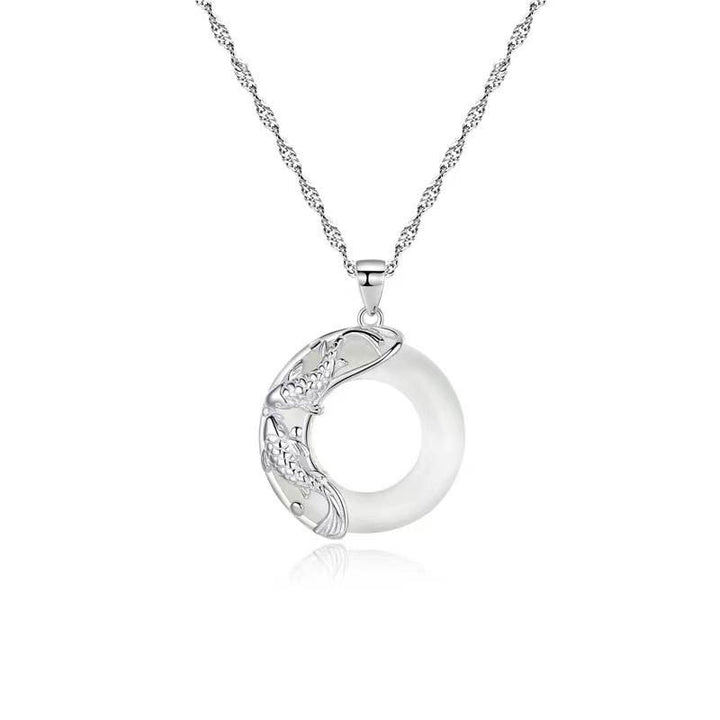 Buddha Stones "Wishing Luck and Prosperity" White Jade Koi Fish Necklace Includes Gift Message Card - image 9