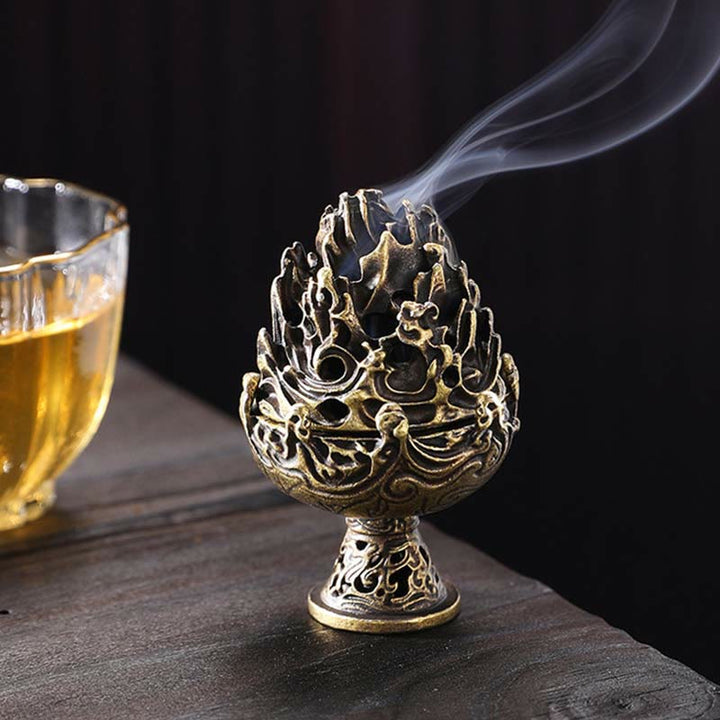 Tibetan Mini Mountain Pattern Meditation Copper Alloy Incense Burner - image 14