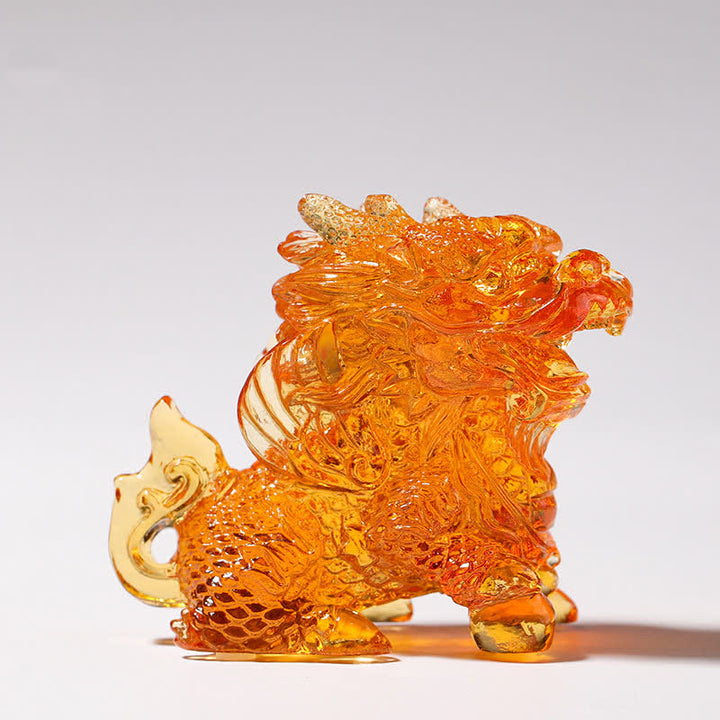 Feng Shui Kirin Handmade Liuli Crystal Art Piece Home Office Decoration - Gold - One - image 4