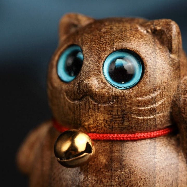 Buddha Stones Mini Lucky Cat Kitten Phoebe Zhennan Wood Blessing Decoration - image 15