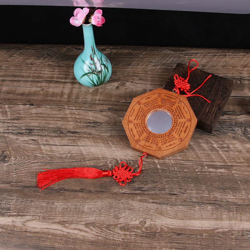 Feng Shui Bagua Map Peach Wood Five-Emperor Coins Chinese Knotting Balance Energy Map Mirror - 20*2cm - Convex Mirror - Bagua Map&Chinese Knotting - image 2