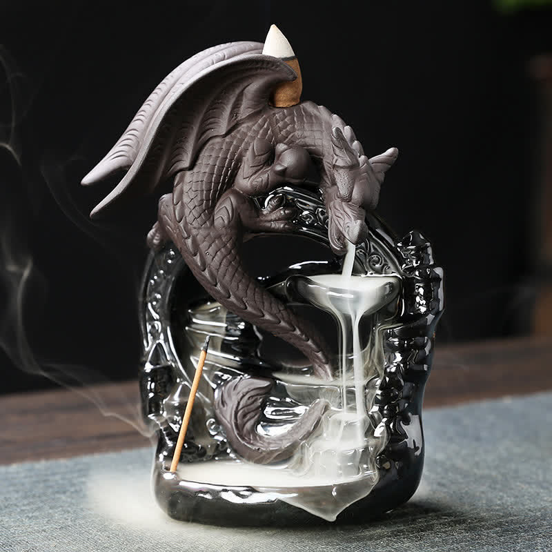 Buddha Stones Nordic Pterosaur Dragon Ceramic Backflow Smoke Fountain Protection Healing Incense Burner Decoration - image 2