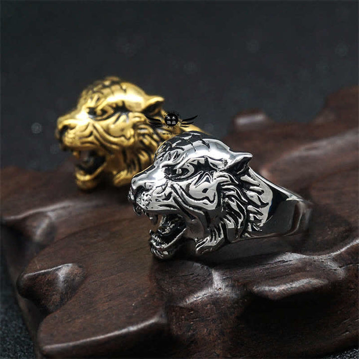 Men's Animal Tiger Head Titanium Steel Balance Calm Punk Rock Biker Ring