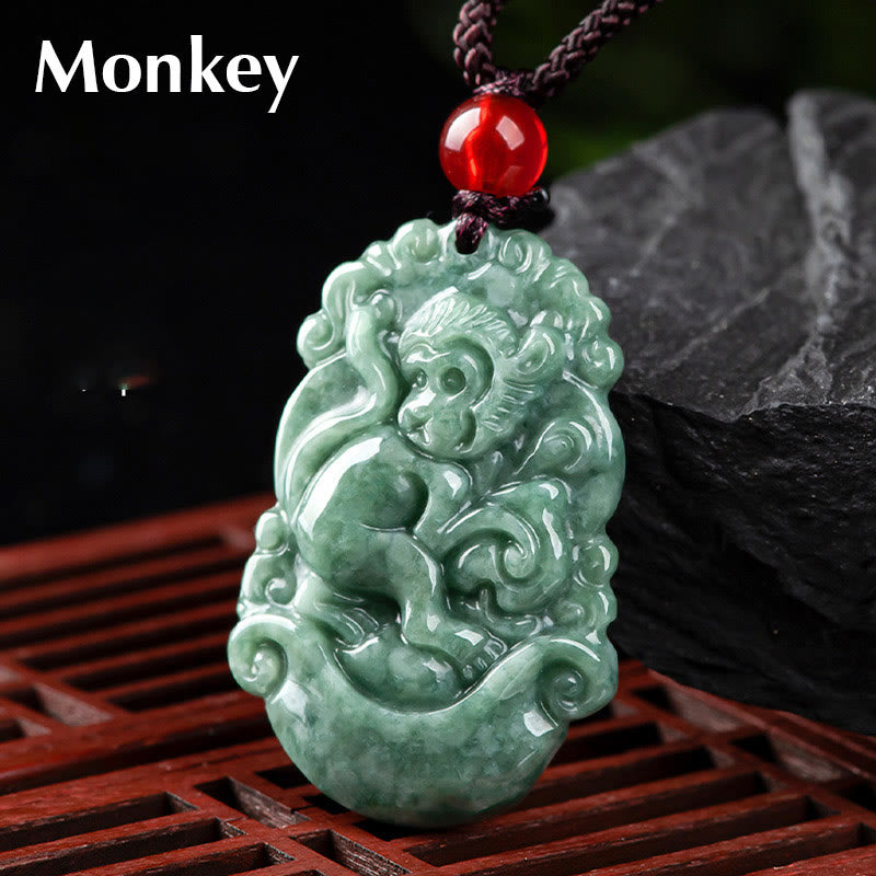 Buddha Stones Natural Jade 12 Chinese Zodiac Prosperity Necklace Pendant - Monkey - image 22