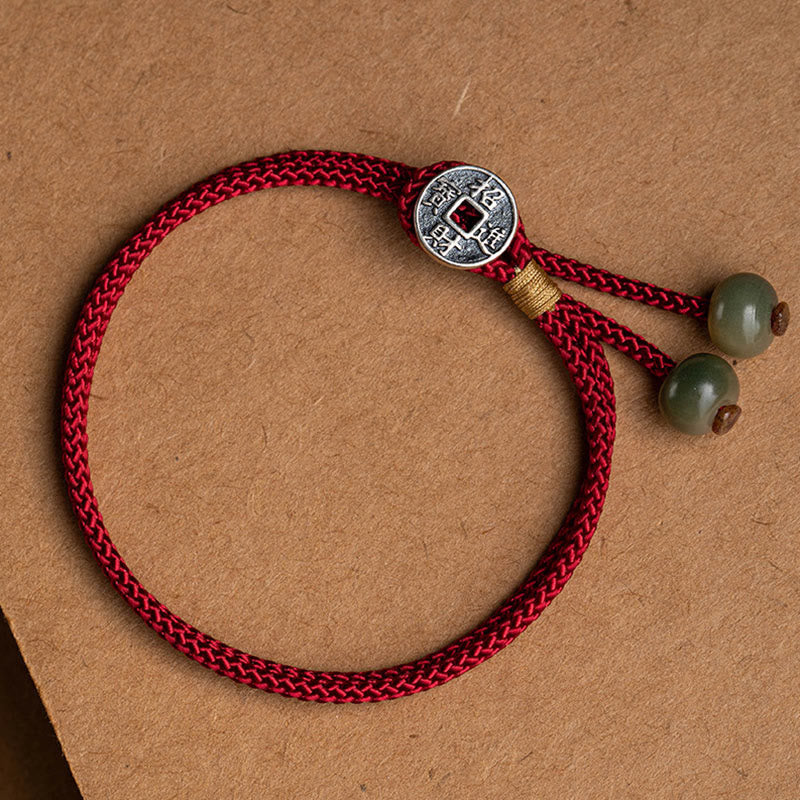 Buddha Stones 925 Sterling Silver Handmade Chinese Zodiac Natal Buddha Cyan Bodhi Seed Protection Braided Red String Bracelet - Fortune Copper Coin(Wrist Circumference 14-18cm) - image 13