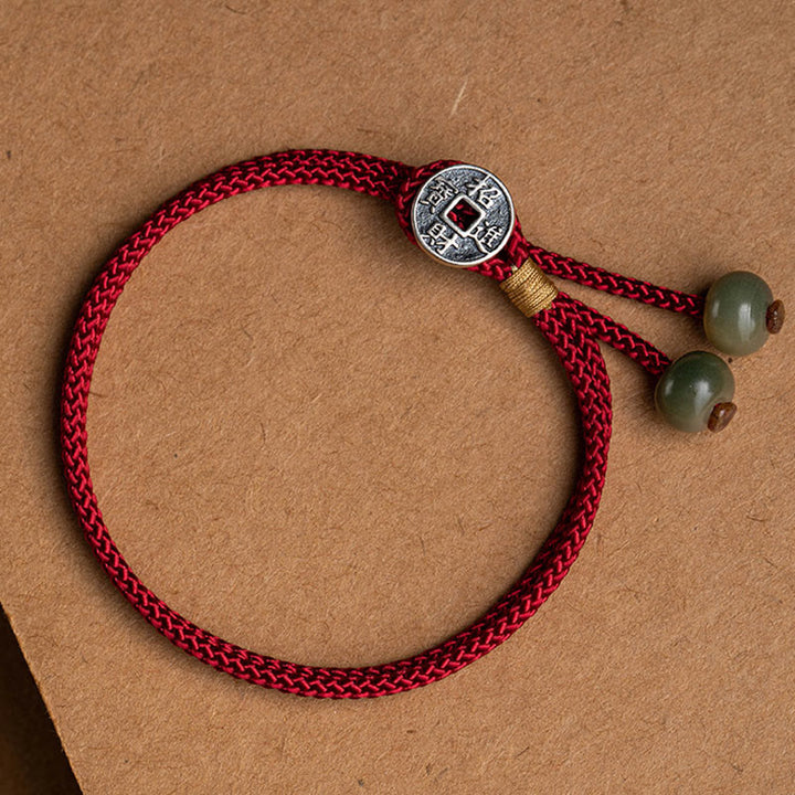 Buddha Stones 925 Sterling Silver Handmade Chinese Zodiac Natal Buddha Cyan Bodhi Seed Protection Braided Red String Bracelet - Fortune Copper Coin(Wrist Circumference 14-18cm) - image 13