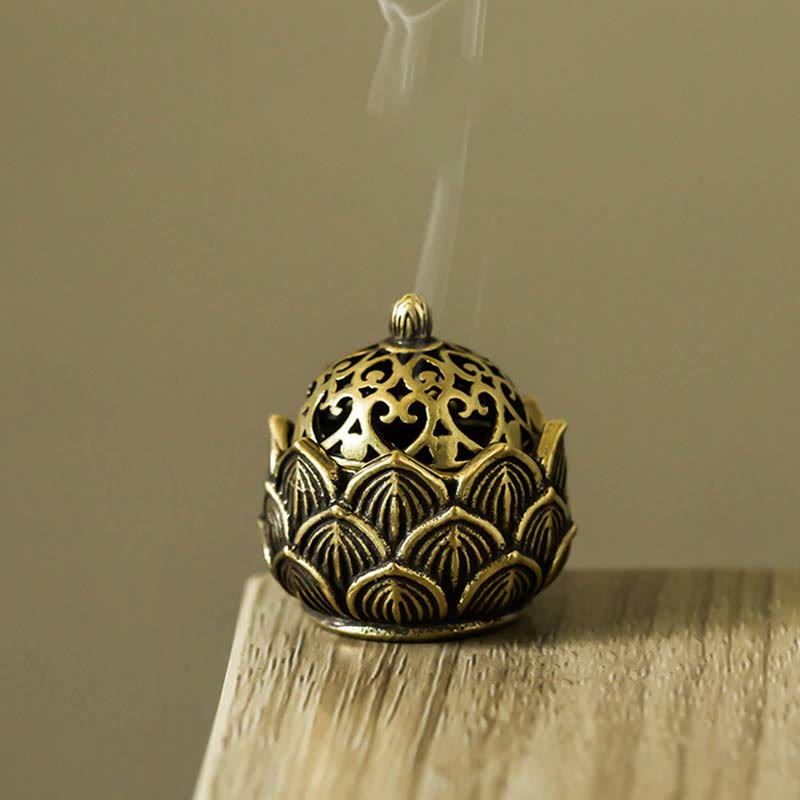 Tibetan Mini Lotus Pattern Meditation Copper Incense Burner - image 1