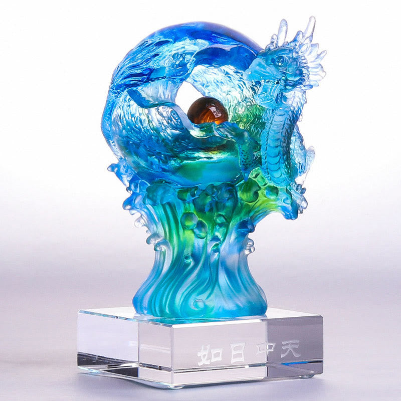 Buddha Stones Handmade Azure Dragon Liuli Crystal Art Piece Success Protection Home Office Decoration - image 1