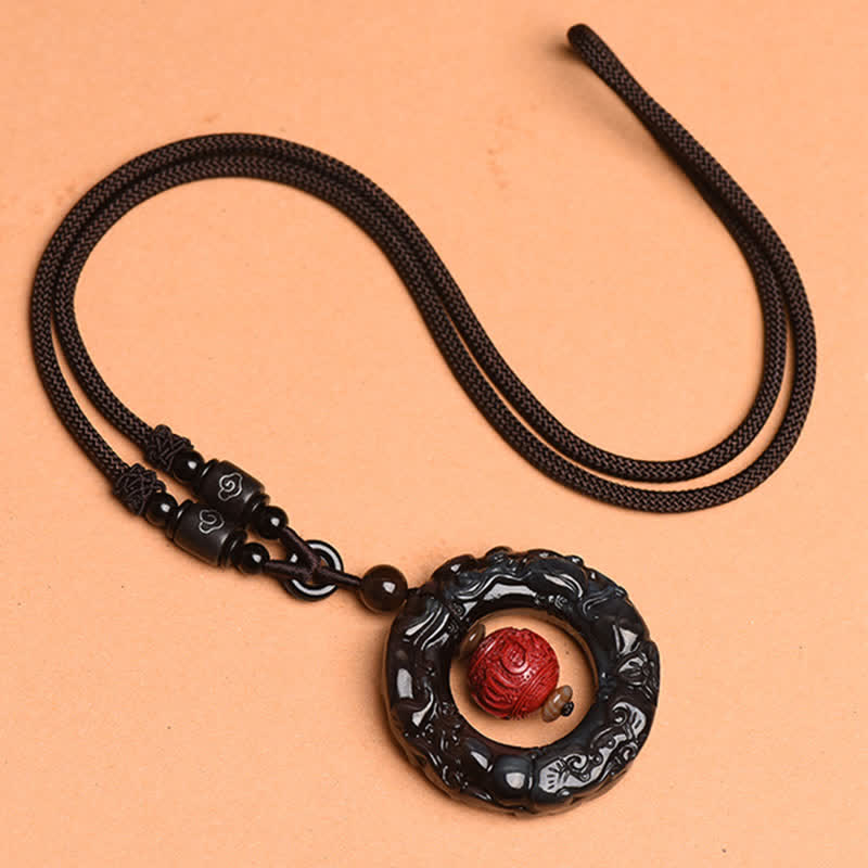 FengShui Natural Rainbow Obsidian PiXiu Cinnabar Healing Necklace Pendant - image 9