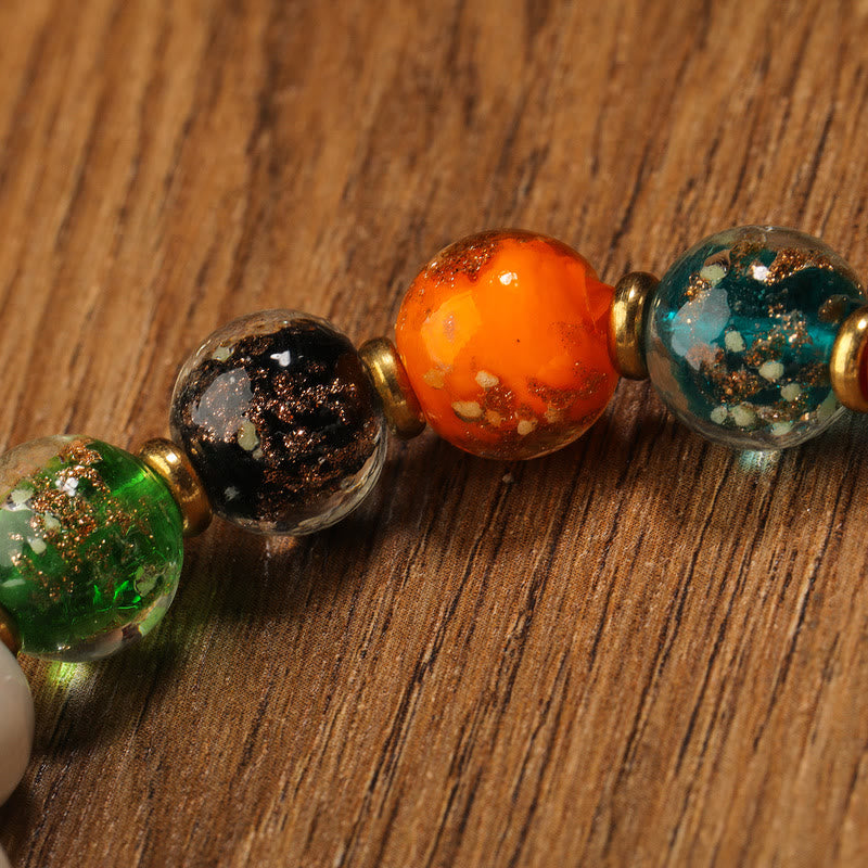 Buddha Stones Tibetan Incense Ash Porcelain Luminous Fluorescent Liuli Glass Bead Gourd Copper Coin Charm Peace Bracelet - image 5