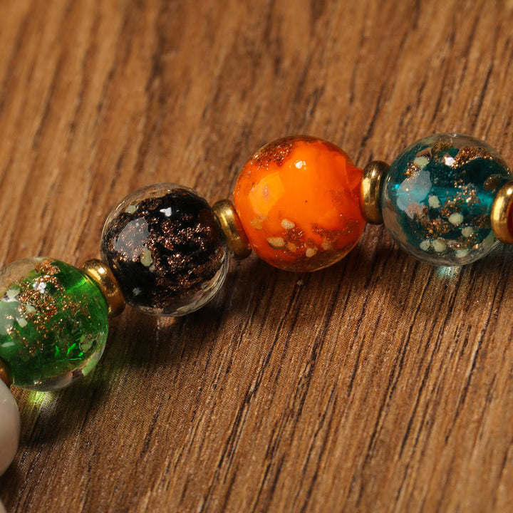 Buddha Stones Tibetan Incense Ash Porcelain Luminous Fluorescent Liuli Glass Bead Gourd Copper Coin Charm Peace Bracelet - image 5