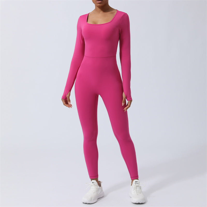 Buddha Stones Women Long Sleeve Backless Jumpsuit Sports Fitness Yoga Bodysuit