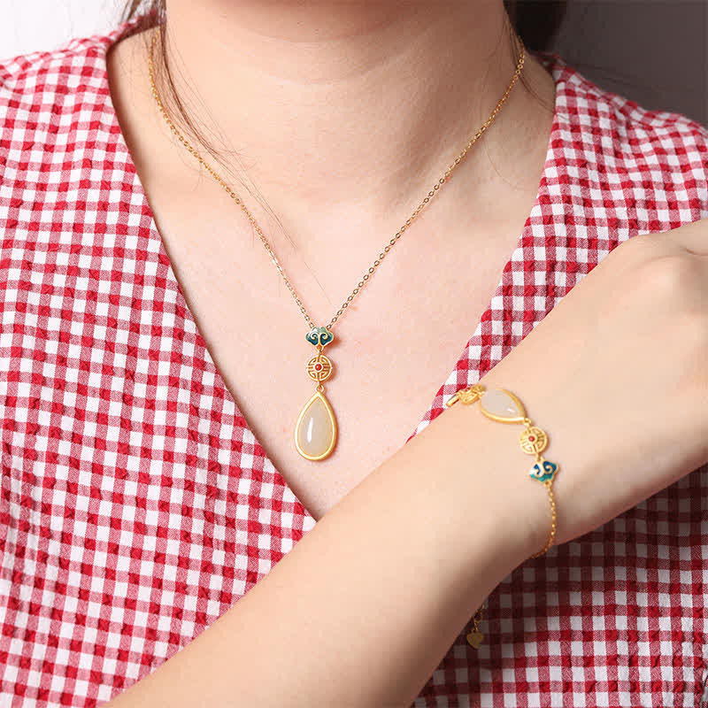 925 Sterling Silver Hetian White Jade Water Drop Chain Necklace Pendant Bracelet - image 1