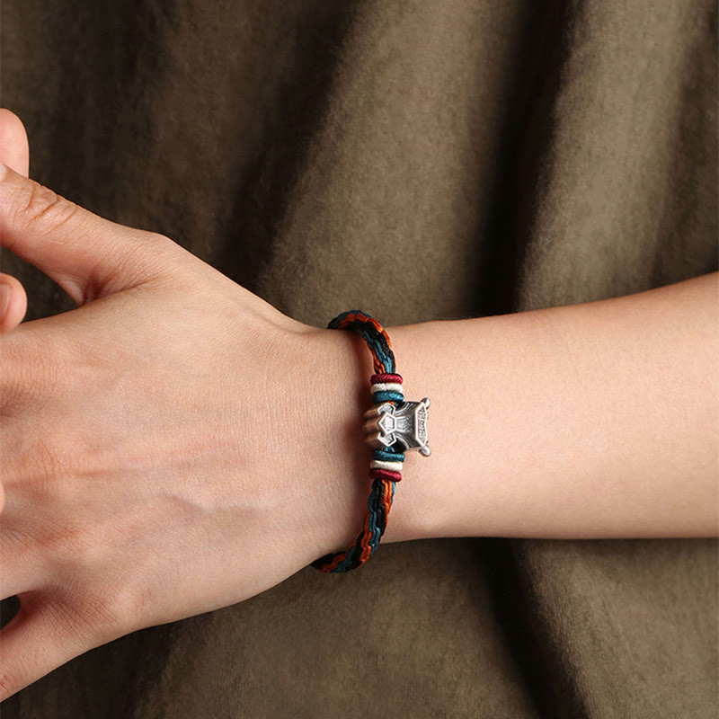 Buddha Stones Handmade 999 Sterling Silver Year of the Dragon Chinese Zodiac Protection Colorful Reincarnation Knot Rope Bracelet - image 7