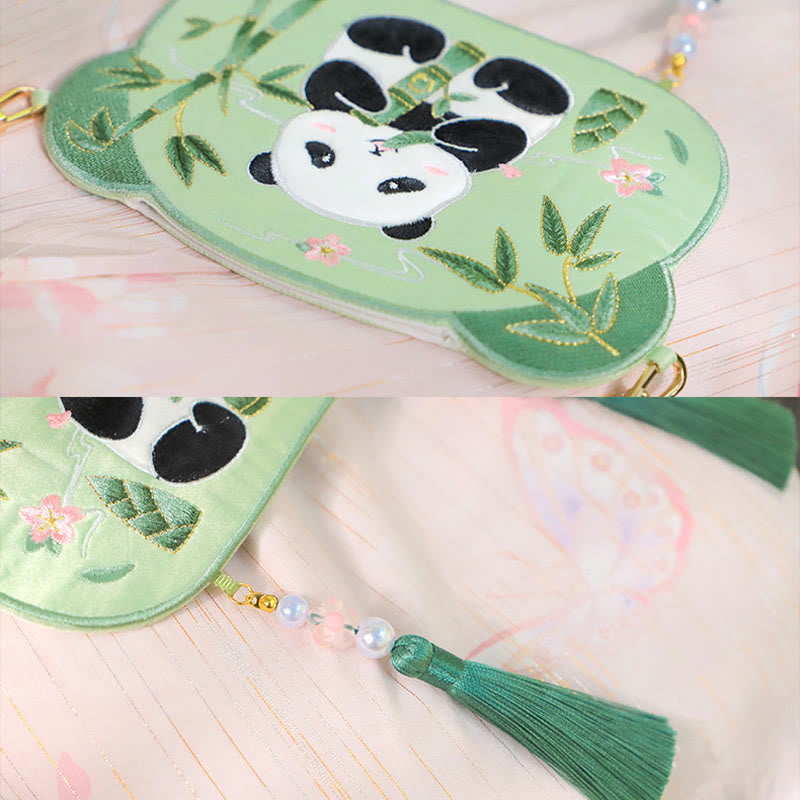 Buddha Stones Embroidery Lucky Panda Cat Shiba Inu Deer Rabbit Fox Flower Cute Animal Hanfu Bag Crossbody Bag Shoulder Bag