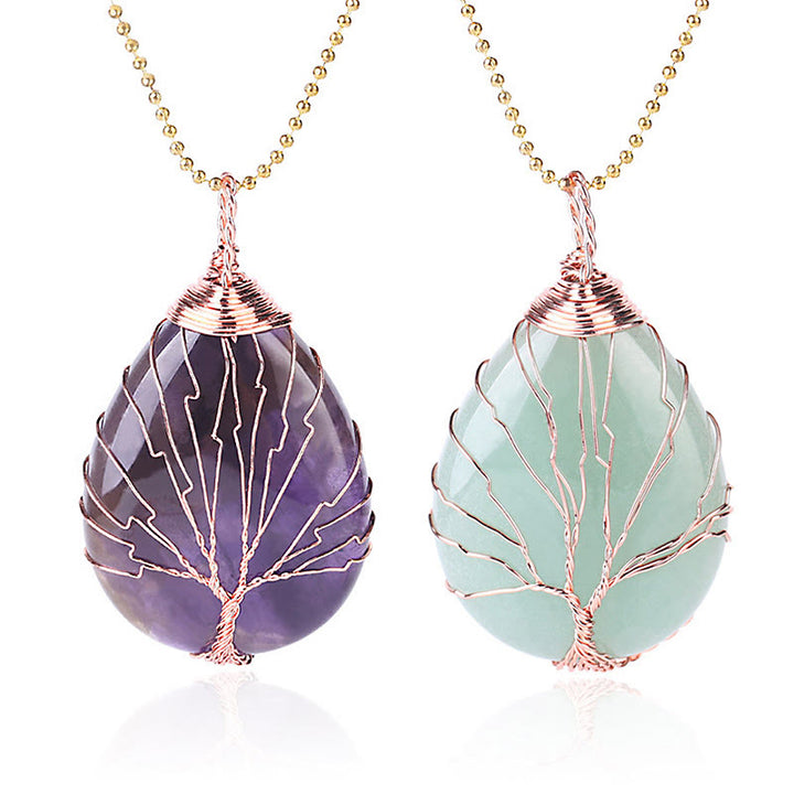 Buddha Stones Natural Quartz Crystal Tree Of Life Healing Energy Necklace Pendant - image 0