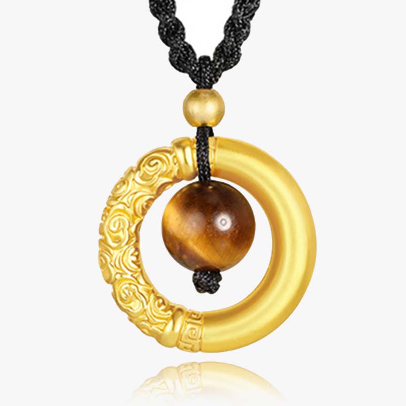 Buddha Stones Round Tiger Eye Cinnabar Bead Protection Necklace Pendant