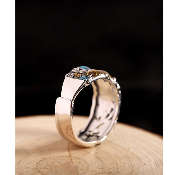 925 Sterling Silver Lotus Koi Fish Enlightenment Ring - image 4