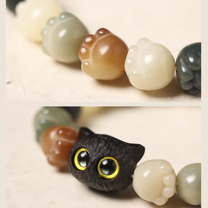 Buddha Stones Natural Bodhi Seed Lovely Paw Ebony Wood Lucky Cat Wisdom Bracelet - image 6