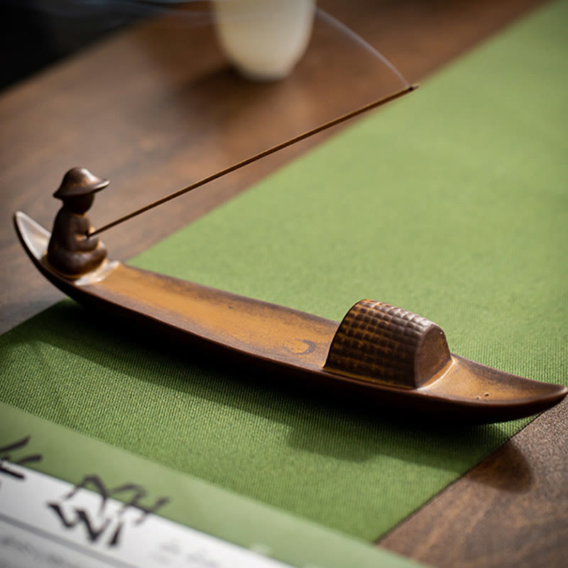 Buddha Stones A Lonely Fisherman Afloat Ceramic Healing Incense Burner - image 12