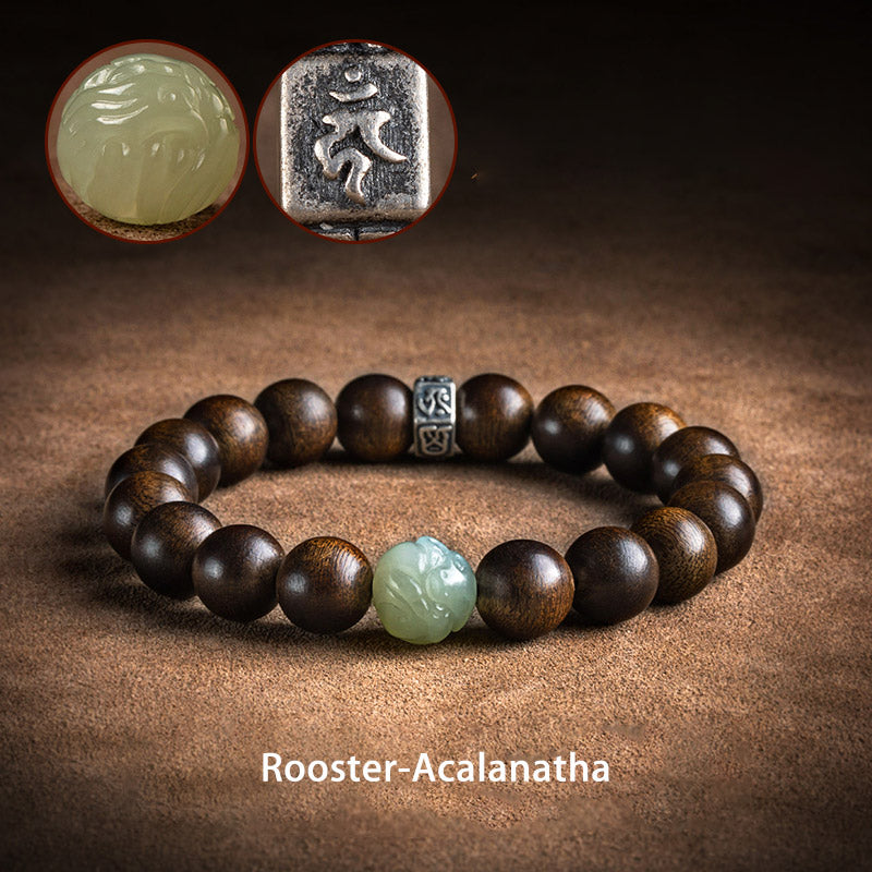 Buddha Stones Chinese Zodiac Natal Buddha Kalimantan Agarwood Jade 925 Sterling Silver Bracelet