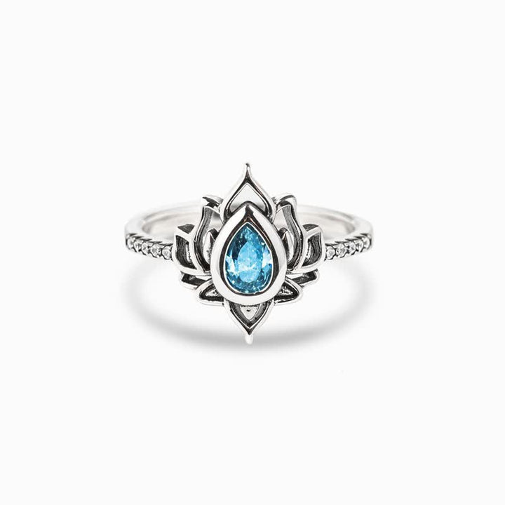 Buddha Stones Sterling Silver Lotus Zircon Blessing Protection Ring - image 0