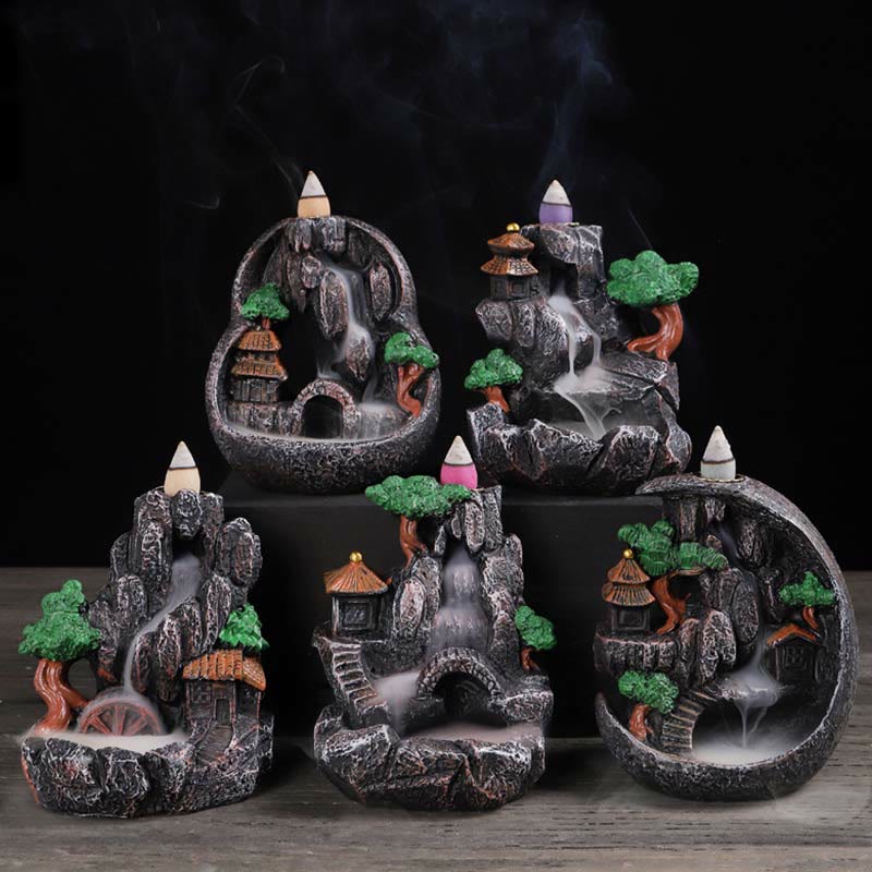Mountain Bridges Pattern Meditation Resin Backflow Incense Burner - image 1