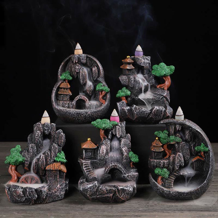 Mountain Bridges Pattern Meditation Resin Backflow Incense Burner - image 1