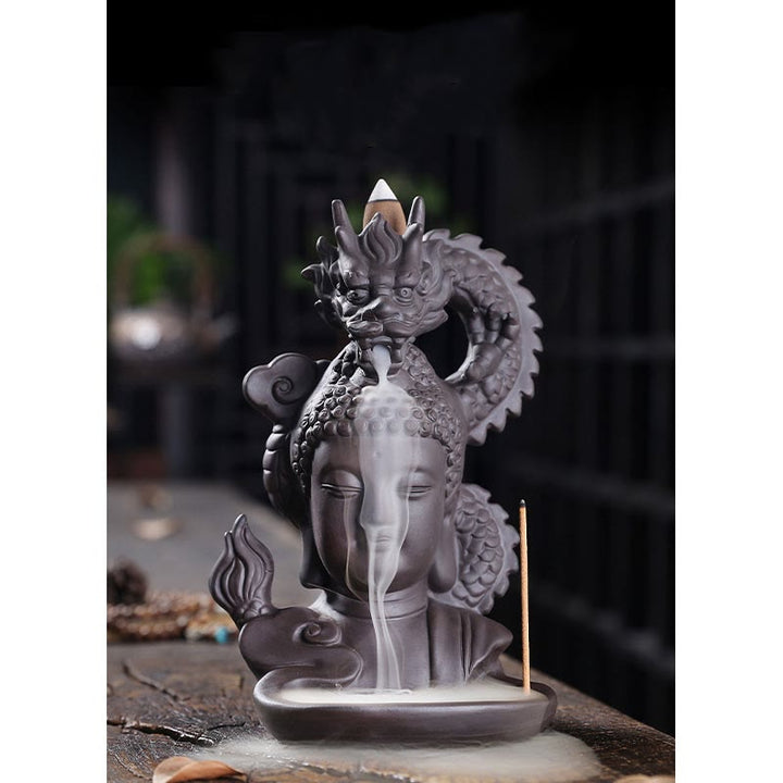 Buddha Stones Dragon Buddha Auspicious Clouds Purple Clay Healing Incense Burner Decoration - image 7